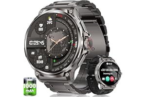 BANLVS Reloj Inteligente Hombre Militar con 1000mAh, 1.92" HD Smartwatch con Llamadas, 120+ Modos Deportivos, 5ATM Impermeable, Pulsómetro, Sueño, Podómetro, Peso, Pulsera Actividad Android iOS Negro