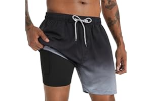 iCKER Swim Shorts Men Swim Trunks 2 in 1 Compression Liner Quick Dry Swimming Board Beach Shorts