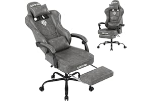 SITMOD Gaming Chair with Footrest-Video Desk Computer Ergonomic Chair- Big and Tall PC Chairs with Headrest Lumbar Support, Gamer Chairs PU Leather Height Adjustable 360° Swivel Office Chair for Adult-Gray