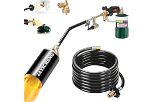 JAYICHENG Propane Torch Weed Burner Kit,Weed Blow Torch with 1lb Propane Cylinder Converter,10 FT Hose Heavy Duty Flamethrower with Turbo Trigger for Flame Weeding,Roofing, Melting Ice Snow