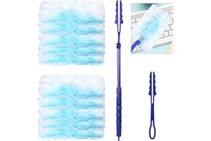 Nadisean 32Pcs Dust Magnet Refills Kit, 180° Fluffy Duster Refills, Blue Dust Magnet With Adjustable Handle Extendable to 90cm for Cleaning Dirt, Hair, Blinds, Keyboard