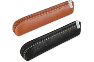 Bewudy Skórzany piórnik, mały przenośny pokrowiec na zamek błyskawiczny, urocza, smukła kosmetyczka, miękka, prosta, biurowa, dla kobiet i mężczyzn, markery, monety