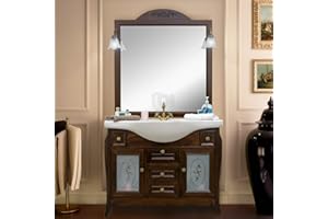LE CHIC ARREDAMENTI Arredo bagno arte povera, mobile bagno, legno in stile classico noce, lavabo in ceramica 105 cm