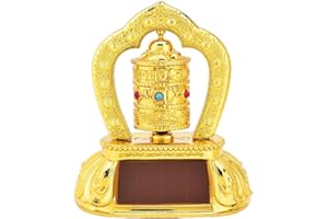 Fydun Rueda de oración de energía Solar, tibetana tibetana Rueda de oración de energía Solar Budista giratoria para decoración de Interiores de automóviles