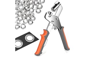 Bibykivn Pince à Oeillets pour Bâches et Tissus - Pince à Oeillets Professionnelle avec 300 Oeillets (Ø 10mm), Poinçonneuse à Oeillets Magnétique en Acier au Carbone pour Parfaits, Argentée