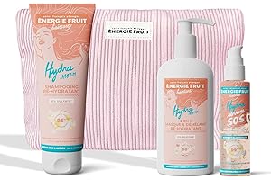 ENERGIE FRUIT - Coffret cadeaux routine capillaire cheveux secs abîmés - Monoi et acide hyaluronique - Trio shampooing réhydratant, masque hydratant, sérum protecteur - Trousse offerte