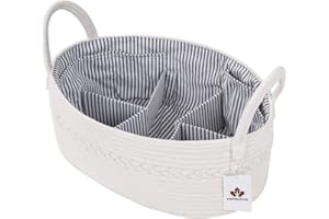 AUNHUIT Extra Large Baby Nappy Caddy Organiser Woven Cotton Rope Baby Shower Basket [8 Pockets+5 compartments] Nursery Storage Bin Portable Car Travel Changing Bag Newborn Registry Boy Girl