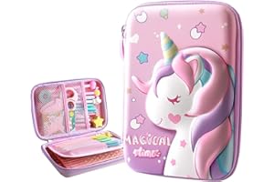WUERKIYA Astuccio Grande Astuccio per Ragazze con Motivo Unicorno 3D Astuccio per Studenti Astuccio per Matite a 2 Scomparti Riempito per Bambine Studenti Regalo Scolastico
