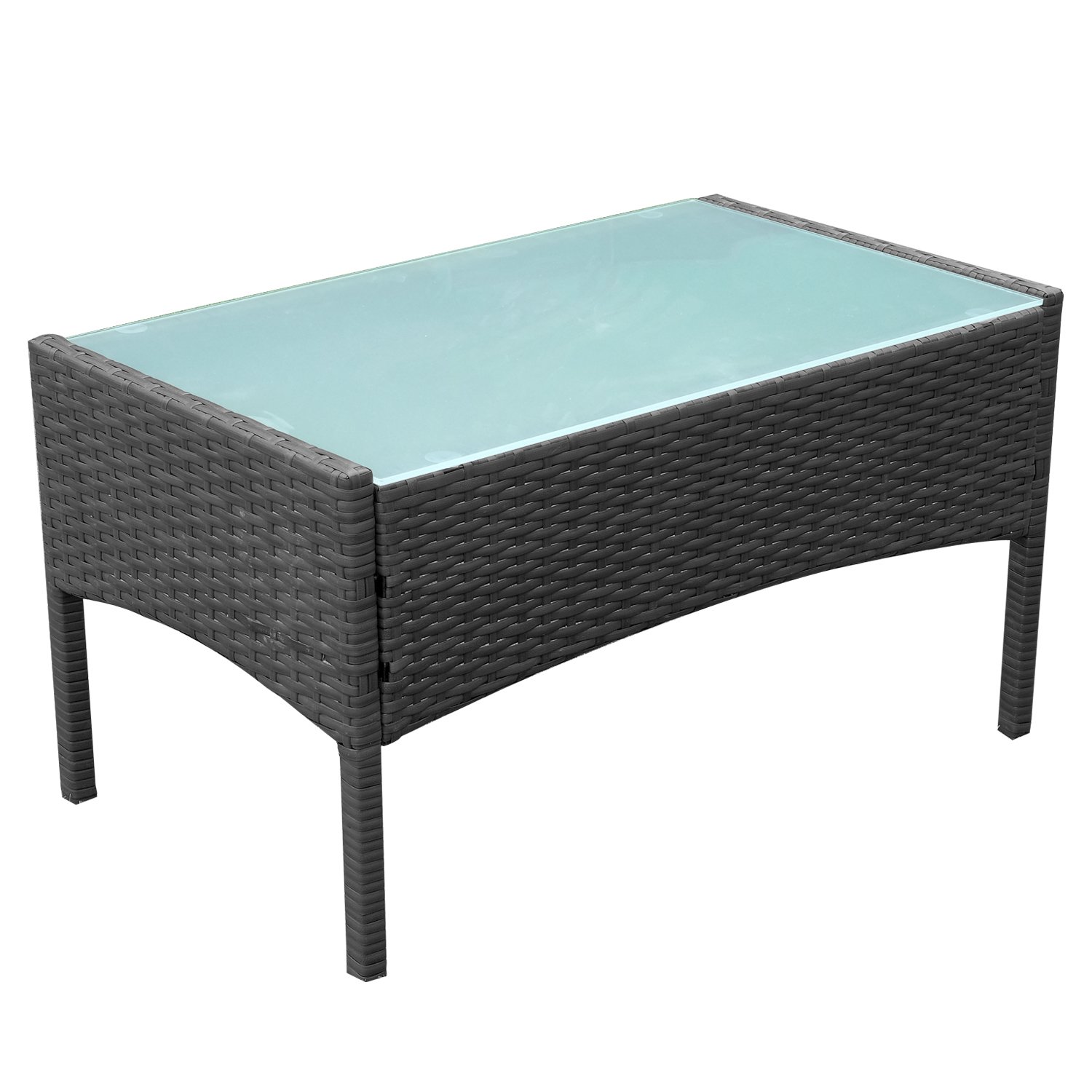 UISEBRT Balkonmöbel Set - Gartenmöbel Set Polyrattan Sitzgruppe Lounge mit 2-er Sofa, Tisch, Singlestühle und Anthrazit Sitzkissen, Schwarz – Bild 6