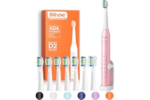 Bitvae D2 Spazzolino Elettrico per Adulti e Bambini, Spazzolino Sonico Ricaricabile, Spazzolino da Viaggio a Ultrasuoni, Spazzolino a Setole Morbide con 8 Testine e 5 Modalità, Rosa