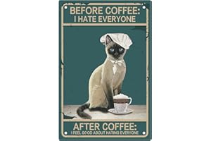 CREATCABIN Cat Tin Sign Coffee Metal Vintage Retro Art Mural Hanging Iron Painting Poster Plaque Funny Animals Famille Décorations Murales pour Salon Chambre Cuisine Cafe Decor 8 x 12 Pouce