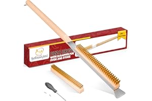 Sefinsecimi Pizza Oven Brush 26 inches with Scraper – Heavy-Duty Brass Bristles, Wooden Handle for Easy Grip – Ideal for Cleaning Pizza Stones, Ovens & Grills – Pro Pizza Oven Tool.