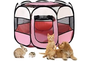 Welpenlaufstall Faltbar 74x74x43cm, Hundelaufstall für Wohnung, BRIMOREA Katzengehege, Kaninchengehege innen，für Laufstall Hund, Katzen, Hasen und Kleintiere sowohl drinnen als auch draußen(Rosa)