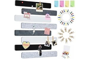 Vuzvuv 8Pcs Black White Grey Cork Board Bar Strips with Pushpins & Wooden Clips,Self-Adhesive Bulletin Board Strips for Wall, Felt Pin Board for Paste Notes, Schedules Offices
