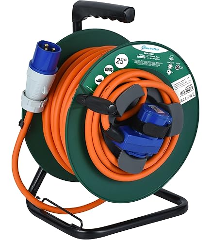 COREINJM S.A.C: EXTENSIÓN ENROLLACABLE DE 25 MTS CON 4 TOMAS SCHUKO 16A L/T 250V (C: 3G1.5MM2