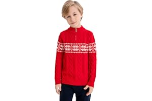 SMILING PINKER Pull de Noël pour garçon - Pull en tricot - Quarter Zip - Câble tricoté - Pour enfants - Automne - Hiver - Manches longues