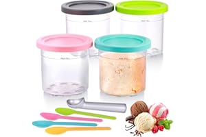 Hejo 4 Pièces Pot pour Ninja Creamy, 450 ML Récipient pour Ninja Creami pour NC300EU NC301EU NC299AMZ, Bacs À Crème Glacée avec Couvercle Et Cuillère en Aluminium