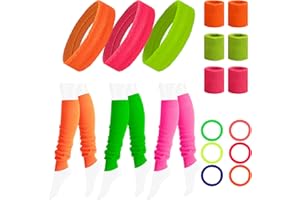 YAKLEE Disfraz de los Años 80 Accesorios 21Pcs con Muñequeras Gym Diademas Calentadores de Piernas Disfraces Temática Neon de los Años 80, Fiesta Cosplay Canaval para Mujeres/Hombres