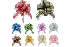 YUANJIASHUN YAO 10 Pack Pull Bows Large Satin Ribbon, Florist Mixed Color Organza Pull Bows for Gift Wrapping, Wedding Cars, Baskets,Christmas Wrapping, Party Decorations,6 Inches Diameter (Mixed Color)