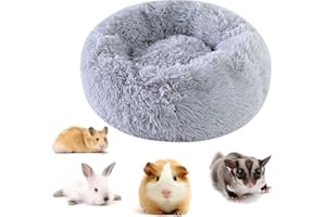 BANGMINDA Cama de Felpa para Animales Pequeños - Suave y Caliente para Mamíferos, Conejos, Hámster, Guinea, Ardilla, Chinchilla - Casa Invierno Redonda Lavable (Gris)