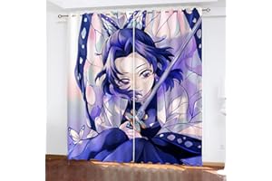 Fgolphd Japanischer Manga Demon Anime Verdunkelungsvorhänge Für Jungen Und Mädchen Schlafzimmer Kinderzimmer Perforierte Vorhänge (14,150 × 166CM)