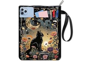 CRASPIRE Black Cat Book Covers Animal Book Sleeve Flower Stars Book Protector for Paperbacks Washable Fabric Cloth Book Cover with Zipper and Extra Sleeve Pocket for Book Lovers Classmate Gifts