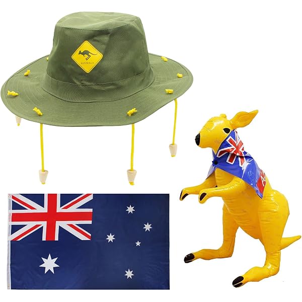 I LOVE FANCY DRESS Australien-Kostüm-Set – Flagge, Korkhut & Aufblasbares Krokodil