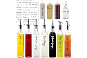 v2croft 138 Script Oil and Vingars Lables, Condiments Bottle Stikers, Transparent Vinyl Black Text, Pantry Organization for Oil Vinaigrette Dispenser, Sauce & Dressing Sequeeze Bottles(Waterproof)