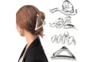 HDHGXUJRD 4 Stück Große Haarklammer, Silber Metall Haarspangen für Dickes Haar Dünnes Haar, Rutschfestes Groß Haarkrallen Flower Hair Clip Haarklammern Haarstyling-Zubehör für Damen Mädchen