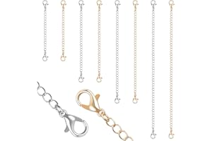 wangjiangda Extender Argent, Chaîne d'Extension, 8 Pièces Rallonges de Collier, Acier Inoxydable Rallonge de Chaîne Collier Extension pour Fabrication de Bijoux, Argent et Or (4 Tailles)