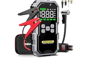 BSMOOM 6000A Jump Starter Power Pack with Air Compressor 150PSI,12-Volt Power Bank(All Gas/10L Diesel),Car Starter Power Pack with Jump Leads, 3 Light, LCD Display
