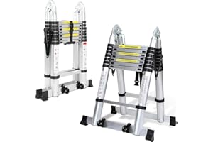 Tubiaz Escalera telescópica Plegable de Aluminio de 5m, portátil, Multiusos, Gran aplicabilidad, 2,5 m + 2,5 m, Plegable, soporta hasta 150 kg