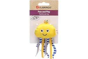 Jouet pour Chat - Flamingo Strellow Poulpe Jaune en Tissu avec Rubans et Catnip 6,8cm