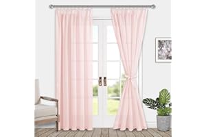 DWCN Pink Sheer Curtains with Tiebacks Semi Transparent Voile Pencil Pleat Curtains for Bedroom and Living Room,2 Panels,W55 x L96 Inch