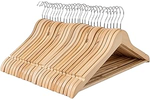 REQUISITE NEEDS Wooden Coat Hangers 20 Pack With 360 Degree Rotatory Hook Strong Shoulder Notches Wardrobe Wooden Garments Hangers Made By Natural Wood and Non-Slip Trouser bar