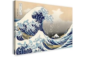 Printed Paintings Impression sur Toile (80x60cm): Katsushika Hokusai - sous la Vague de Kanagawa