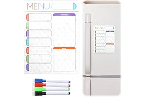 JUGHIGH Magnetic Whiteboard for Fridge Weekly Planner Organiser with 4 Dry Erase Marker Pen for Task Planning Event Reminder Appointments Meal Menu Shopping List(Colour Memo with Magnets, A4)