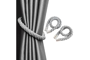 Magnetic Curtain Tiebacks,Senshuomy 2 PCS Curtain Rope Fasteners with Strong Magnets, Braided Rope Curtain Holder Decoration, Suitable for Home Office Hotel Window Deco No Install/Drill/Hook(Grey)