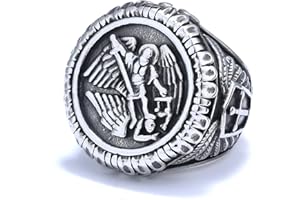 PikaLF Anello di San Michele per uomo, anello scudo incrociato vintage, anello ali d'angelo vichingo, anello di San Michele Arcangelo, anello amuleto religioso, regalo gioielli punk fede cristiana