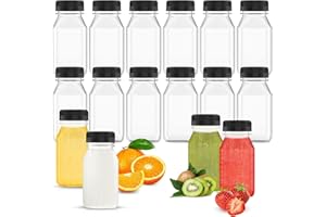 WOOWAIR Botellas vacías de plástico de 120 ml, 16 unidades de botellas pequeñas reutilizables con tapa, botellas de plástico transparente para rellenar para guardar zumo, batidos, bebidas
