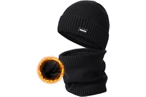 Wmcaps Winter Hats Scarf Set for Men, Thermal Knit Beanies and Circle Scarf, Unisex Neck Warmer Fleece Hat, Skiing Gift Sets for Men and Women