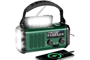 YIKANWEN Radio de Manivela con Batería 20000mAh Recargable, Radio Solar Portátil, Radio para Emergencias con Dynamo Am/FM, Power Bank, Linterna para Camping, Alarma SOS, Brújula (Verde Oscuro)