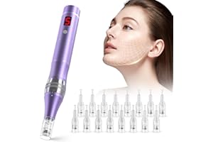 QUELLE E99 Dermapen Profesional,Microneedling Pen Inalámbrico con pantalla LCD y 5 Niveles de Velocidad incluye 16 Cartuchos de Repuesto Para el Cuidado de la Piel