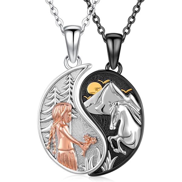 Collana Yin Yang In Argento Sterling 925 - Ciondolo Montagna E Mare