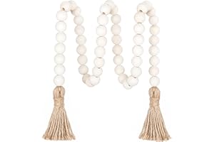 Meplait 100cm Holzperlengirlande Bauernhaus Perlen mit Quasten,Rustikale Landhausdekoration Gebetsperlen Boho-Chic Wandbehang