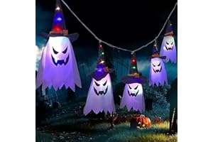 VOTHEN Halloween Fantasmas Colgantes con Luces, 5 Piezas Decoración Halloween Exterior, Fantasmas de Halloween Lámparas LED de jardín con luz de Cadena al Aire Libre (sin batería)