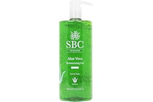 SBC Skincare Aloe Vera Moisturising Gel - 1000ml | Lightweight Aloe Vera Cooling Gel for Face and Body | Aloe Vera Moisturiser for Dry, Damaged and Sunburn Skin | Aloe Vera Aftersun Gel