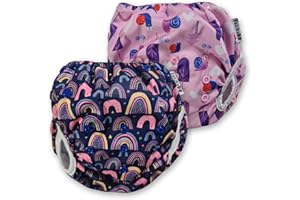 Fakiku Costume Contenitivo Neonato Pannolino Costumino Mare Piscina Bimba Costumino Lavabile Riutilizzabile Impermeabili 0-36 Cover Pannolini Lavabili Set Mare Bambino Costumi Mare Bambina (rosa-blu)