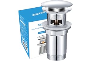 SURFOU Waschbecken Ablaufgarnitur mit Überlauf, Pop Up Ablaufventil aus Edelstahl, Anti Verstopfung Abfluss Stöpsel, Push Open Abflussstopfen, Universal Badezimmer Zubehör