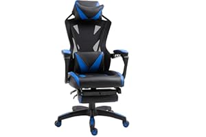 Vinsetto Silla Gaming Ergonómica Silla de Escritorio para Oficina con Altura Ajustable Respaldo Regulable de 170° Almohada Lumbar y Reposapiés Retráctil 65x70x117-125 cm Azul
